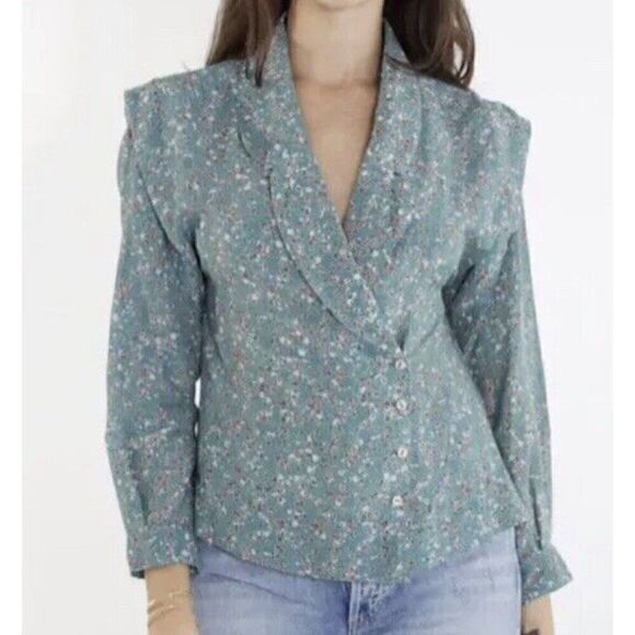Mirth Hand Made Edition Mendoza Top Blouse Winter Berry Green Floral Size M - Picture 1 of 10